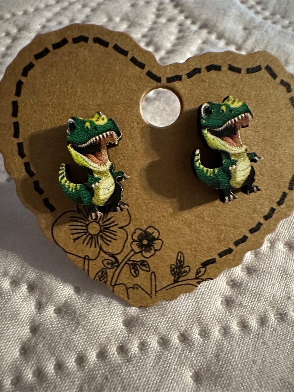 Green Dinosaur Reptile Stud Earrings - Unbranded